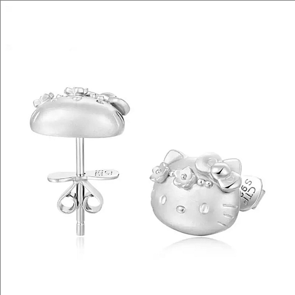 Hello Kitty Sterling Silver Diamond Stud Earrings - Picture 4 of 7